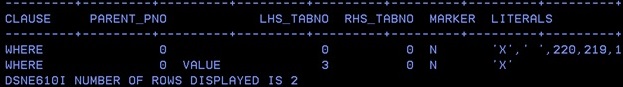 DSN; predicat table, query1-DB2-z-OS-literal-replacement