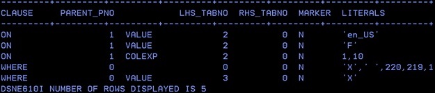 DSN; predicat table, query1-DB2-z-OS-literal-replacement