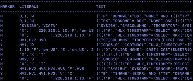 DSN; predicat table, query1-DB2-z-OS-literal-replacement